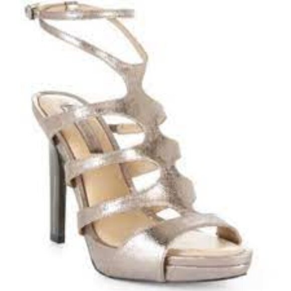 Bcbgmaxazria Heels ming1 9 sandals metallic pewter silver - Picture 1 of 13